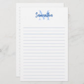Minimalistisches Monogramm mit blauer Linse Briefpapier (Vorne/Hinten)