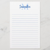 Minimalistisches Monogramm mit blauer Linse Briefpapier (Vorderseite)