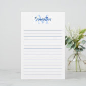 Minimalistisches Monogramm mit blauer Linse Briefpapier (Stehend Vorderseite)