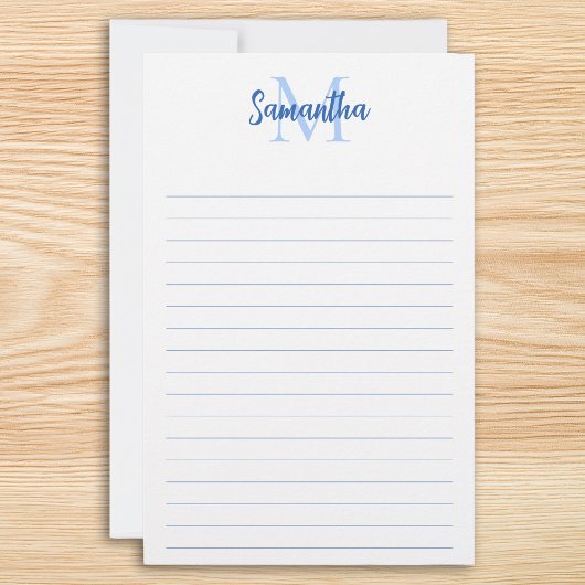 Minimalistisches Monogramm mit blauer Linse Briefpapier