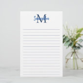Minimalistisches Monogramm mit Blauer und Navy Lin Briefpapier (Stehend Vorderseite)