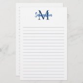 Minimalistisches Monogramm mit Blauer und Navy Lin Briefpapier (Vorne/Hinten)