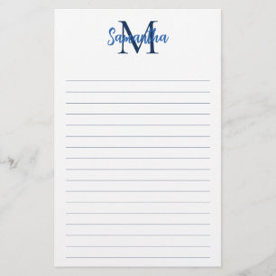 Minimalistisches Monogramm mit Blauer und Navy Lin Briefpapier