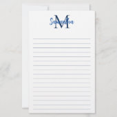 Minimalistisches Monogramm mit Blauer und Navy Lin Briefpapier (Vorderseite)