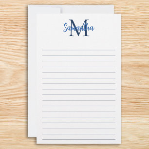 Minimalistisches Monogramm mit Blauer und Navy Lin Briefpapier