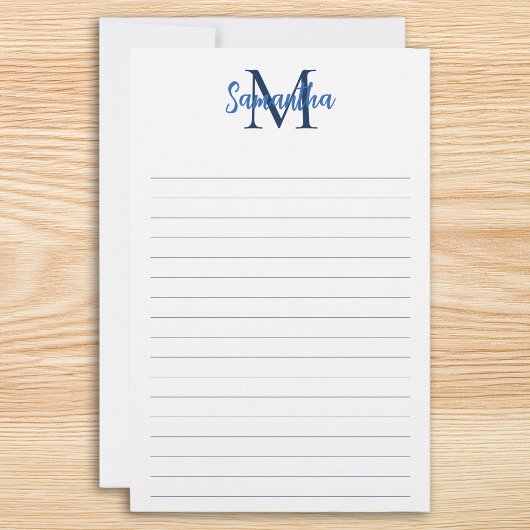 Minimalistisches Monogramm mit Blauer und Navy Lin Briefpapier