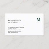 Minimalistisches Monogramm mit Initial auf dunkelg Visitenkarte (Rückseite)