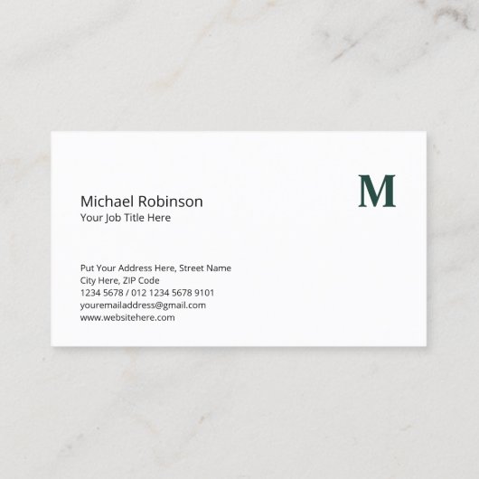 Minimalistisches Monogramm mit Initial auf dunkelg Visitenkarte (Rückseite)