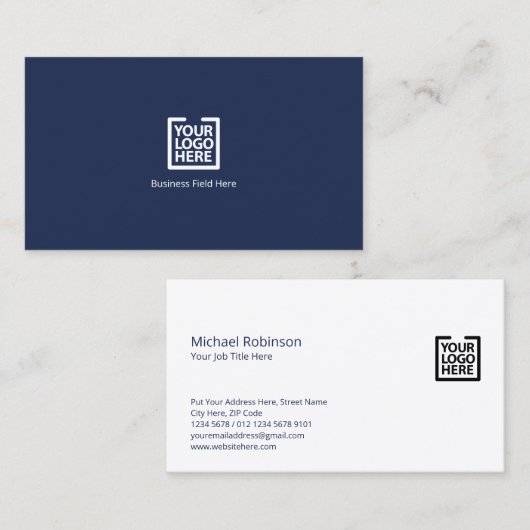 Minimalistisches Monogramm mit Logo auf dunkelblau Visitenkarte (Vorne/Hinten)