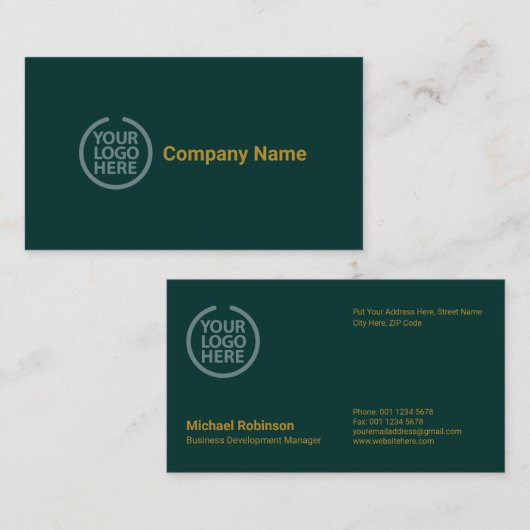 Minimalistisches Monogramm mit Logo | Classy Green Visitenkarte (Vorne/Hinten)
