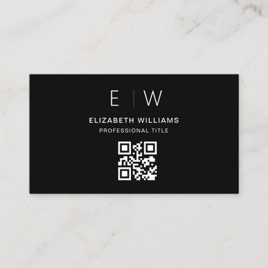 Minimalistisches Monogramm mit schwarzem QR-Code Visitenkarte (Vorderseite)