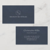 Minimalistisches Monogramm | Mitternachtsblau Visitenkarte (Vorne/Hinten)