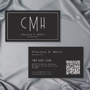 Minimalistisches Monogramm Modern Schwarz QR Profe Visitenkarte