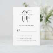 Minimalistisches Monogramm, modern weiß RSVP Karte (Stehend Vorderseite)