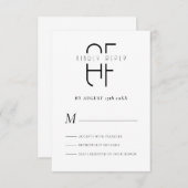 Minimalistisches Monogramm, modern weiß RSVP Karte (Vorne/Hinten)