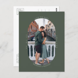 Minimalistisches Monogramm Moss Green Foto Save th Postkarte