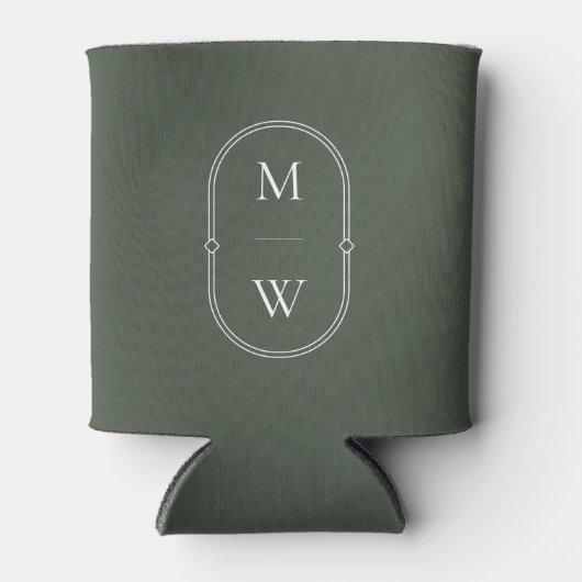 Minimalistisches Monogramm Moss Green Wedding Dosenkühler (Vorderseite)
