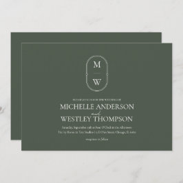 Minimalistisches Monogramm Moss Green Wedding Einladung