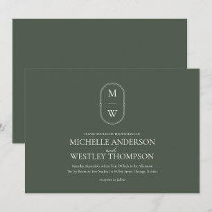 Minimalistisches Monogramm Moss Green Wedding Einladung