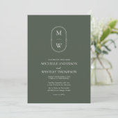 Minimalistisches Monogramm Moss Green Wedding Einladung (Stehend Vorderseite)