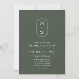 Minimalistisches Monogramm Moss Green Wedding Einladung