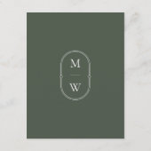 Minimalistisches Monogramm Moss Green Wedding Hinweiskarte (Rückseite)