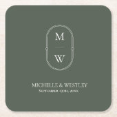 Minimalistisches Monogramm Moss Green Wedding Rechteckiger Pappuntersetzer (Vorderseite)