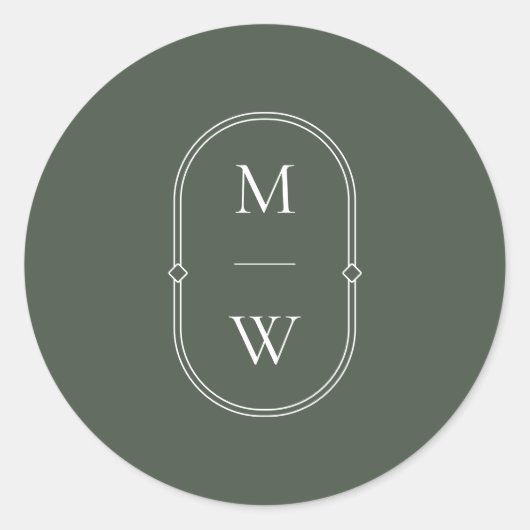 Minimalistisches Monogramm Moss Green Wedding Runder Aufkleber (Vorderseite)
