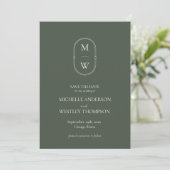 Minimalistisches Monogramm Moss Green Wedding Save The Date (Stehend Vorderseite)