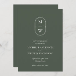 Minimalistisches Monogramm Moss Green Wedding Save The Date