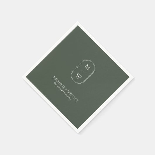Minimalistisches Monogramm Moss Green Wedding Serviette (Ecke)