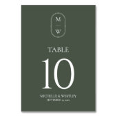 Minimalistisches Monogramm Moss Green Wedding Tischnummer (Rückseite)