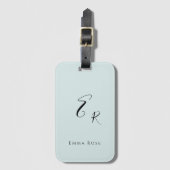 Minimalistisches Monogramm Name Elegantes Mintgrün Gepäckanhänger (Vorderseite Vertikal)