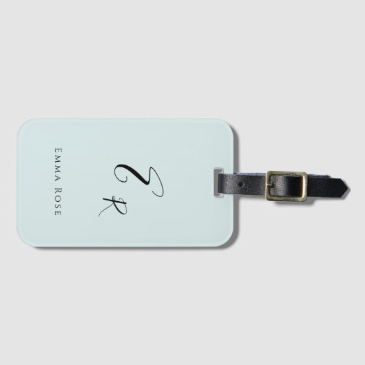 Minimalistisches Monogramm Name Elegantes Mintgrün Gepäckanhänger (Vorderseite (Horizontal))
