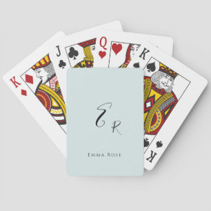 Minimalistisches Monogramm Name Elegantes Mintgrün Spielkarten