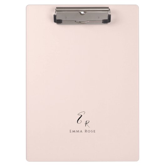 Minimalistisches Monogramm Name Elegantes Rosa Klemmbrett (Vorderseite)