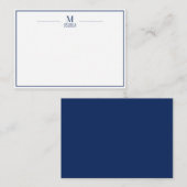 Minimalistisches Monogramm Name Rahmen Navy & Weiß Mitteilungskarte (Vorne/Hinten)