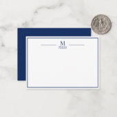 Minimalistisches Monogramm Name Rahmen Navy & Weiß Mitteilungskarte (Vorderseite/Rückseite Beispiel)