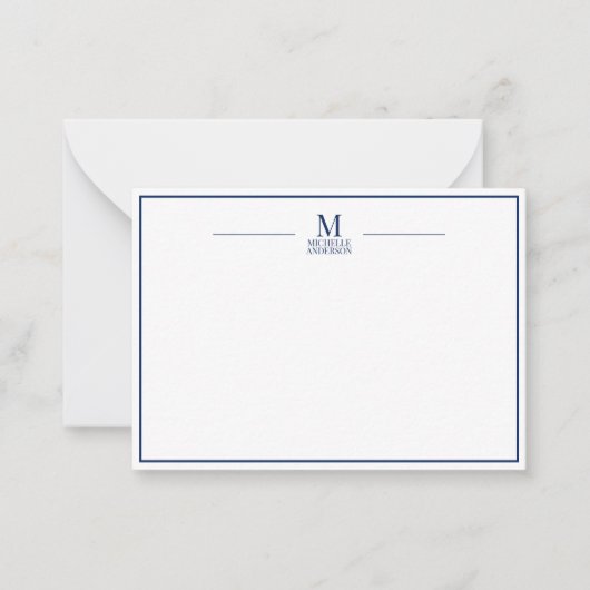 Minimalistisches Monogramm Name Rahmen Navy & Weiß Mitteilungskarte (Vorderseite)