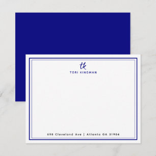 Minimalistisches Monogramm Navy Blau Zwei Ränder F Mitteilungskarte