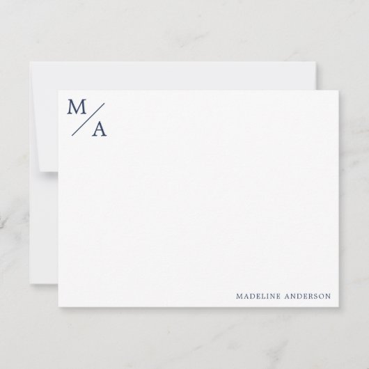Minimalistisches Monogramm Navy Blue Mitteilungskarte (Vorderseite)
