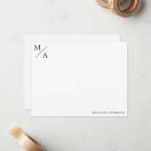Minimalistisches Monogramm Navy Blue Mitteilungskarte (Vorderseite/Rückseite Beispiel)