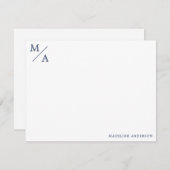 Minimalistisches Monogramm Navy Blue Mitteilungskarte (Vorne/Hinten)