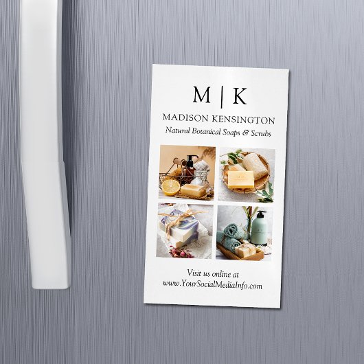 Minimalistisches Monogramm oder Logo 4-Fotos hinzu Magnetische Visitenkarte