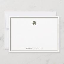 Minimalistisches Monogramm Oliven Grün Doppelrand