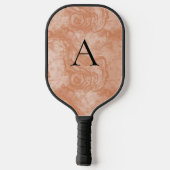 Minimalistisches Monogramm Orange-Holzkörnchen Pickleball Schläger (Rückseite)