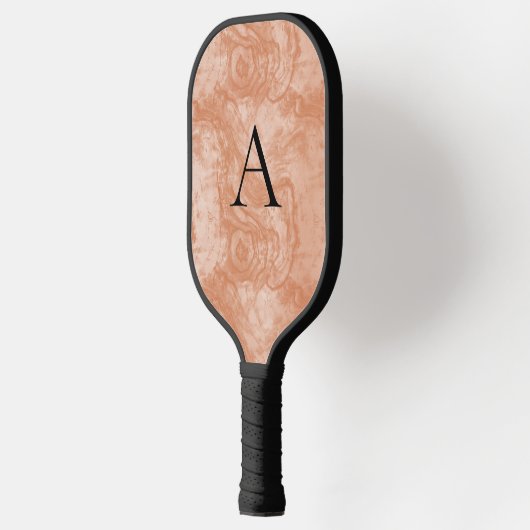 Minimalistisches Monogramm Orange-Holzkörnchen Pickleball Schläger (Links)
