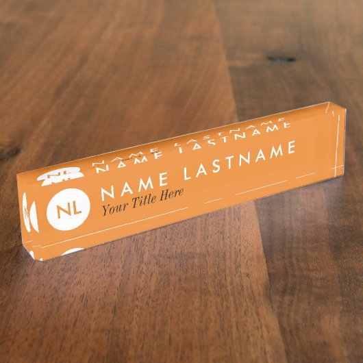 Minimalistisches Monogramm-orange Namensplakette (Seite)