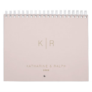Minimalistisches Monogramm Pink Beige Neugezogenes Kalender