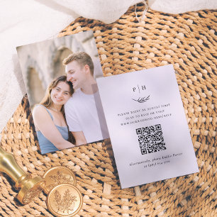 Minimalistisches Monogramm QR-Code Foto Hochzeits- Begleitkarte